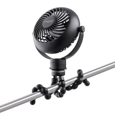 Imagem de IRIS USA WOOZOO Ventilador pessoal portátil sem fio de 9 cm com suporte de tripé flexível, tempo de execução de 10 horas, inclinação de 360°, 3 velocidades, luz LED, bandeja repelente de mosquitos