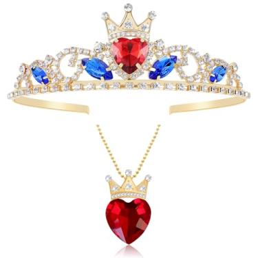 Imagem de Botrinal Evie Descendentes 3 Coroa e Colar Vermelho Strass Cristal Coroa Rainha de Copas Fantasia para Adolescente Halloween Natal, Metal, rhineestones