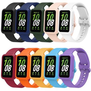 Imagem de Gheper Pacote com 10 pulseiras de relógio e capas protetoras de tela compatíveis com Samsung Galaxy Fit3 SM-R390, pulseiras esportivas de silicone macio, pulseiras de substituição de liberação rápida
