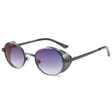 Imagem de Óculos de sol vintage punk oval feminino masculino redondo óculos de sol feminino steampunk retrô óculos de grau UV400, C4, tamanho único