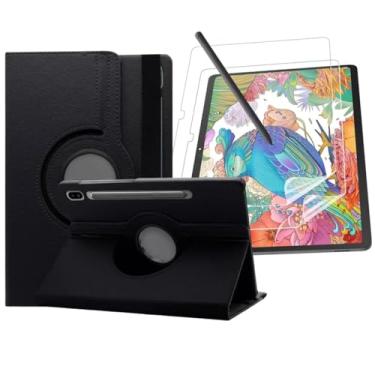 Imagem de Capa Capinha Carteira Preta Giratória + Película Premium Cerâmica Paper like + Caneta Stylus Compatível Com Samsung Galaxy Tab S9 FE Tela de 10.9 Polegadas - (BLUEPINK)