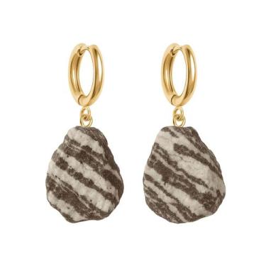 Imagem de Brinco de Argola Jaspe Zebra - Cristal Natural, Banho Ouro 18k