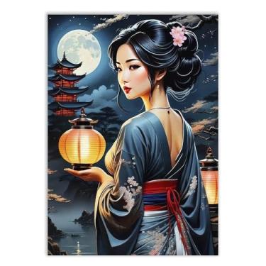 Imagem de Placa Decorativa Gueixa De Costas Ilustração Lâmpada Decoração Poster Quarto Sala