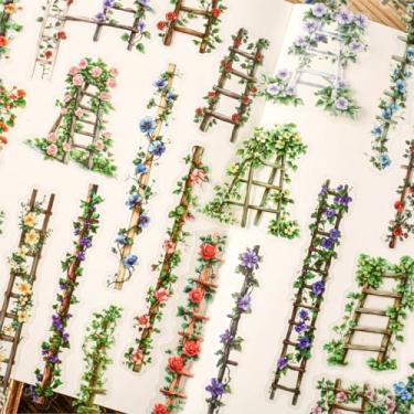 Imagem de Kit de adesivos vintage para scrapbook de escada, 120 peças, tiras de flores, PET, transparente, à prova d'água, conjunto de adesivos para lixo, diário, garrafas de água, telefone, laptop, decalques
