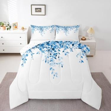 Imagem de Erosebridal Conjunto de edredom de eucalipto azul king, aquarela com folhas de plantas, moderno, minimalista, branco, para crianças, adolescentes, mulheres adultas, botânico, rústico, fazenda, 2