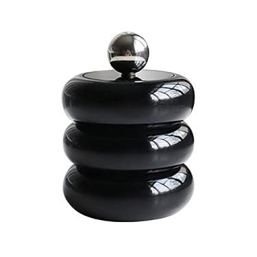 Imagem de Dispensador de suporte QTIP com tampa, bancada de bancada estilo nórdico de estilo nórdico armazenamento de cotonete de algodão para bolas de algodão pastilhas de banho sais de (3 camadas)