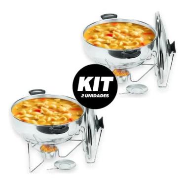 Imagem de 2 Rechaud Redondo Panela Alumínio Tampa De Vidro 6,5 Litros - Alumínio