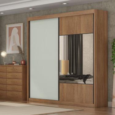 Imagem de Guarda Roupa Casal 2 Portas 8 Gavetas 100% MDF com Espelho Trieste Cumaru/Cinza
