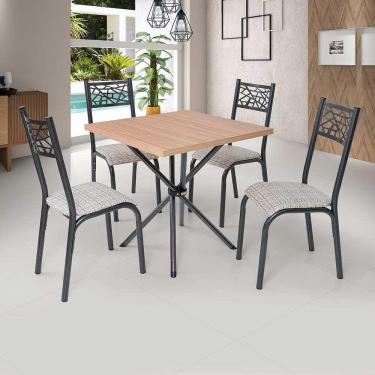 Imagem de Mesa Quadrada 75X75 Com 4 Cadeiras Em Aço Preto Carvalho Com Estofado Manteiga Jade Ciplafe