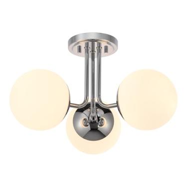 Imagem de Hanaloa Luminária De Teto Cromada Semi-Embutida Com 3 Luzes, Lustre Moderno Globo, Iluminação Sputnik Farmhouse Para Cozinha, Quarto, Banheiro, Sala Estar, Corredor, Lavanderia, Bar