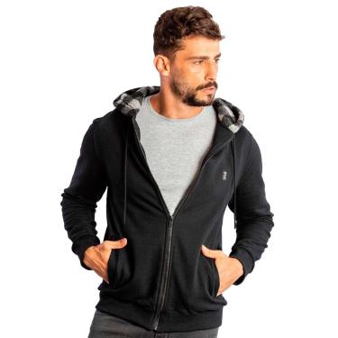 Imagem de Moletom Sergio K Masculino Capuz Xadrez Felpa Preto-Masculino