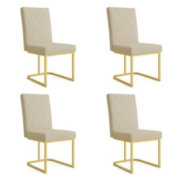 Imagem de Kit 04 Cadeiras de Jantar Estofada Siena Linho Dourado Base de Ferro D
