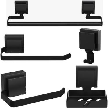 Imagem de Kit Acessórios De Banheiro Ventosa Preto 5 Peças Duplo F.Max - Fassin 
