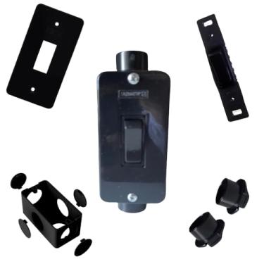 Imagem de KIT Interruptor Simples Preto + Condulete Sobrepor 4/2pol + Placa + Adaptadores 1/2pol (Preto)