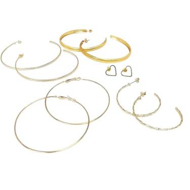 Imagem de Brincos Argolas Femininas Douradas Kit 5 Pares Folheados Modelos Variados