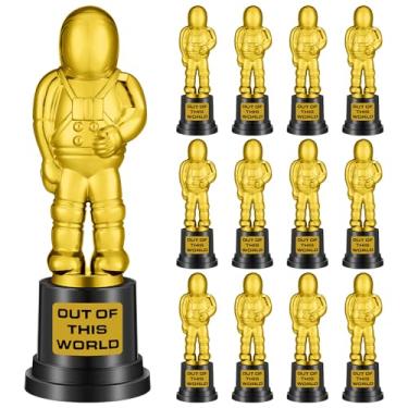 Imagem de Blulu 12 peças de ouro troféu de astronauta a granel plástico vencedor troféu prêmio para concurso de conhecimento espacial tema espaço festa de aniversário prêmio competições