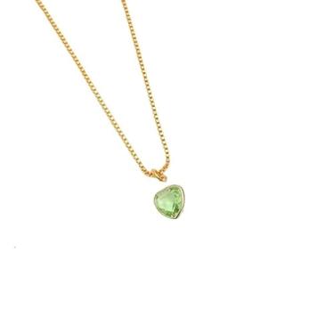 Imagem de Colar feminino elegante com pingente de zircônia colorida em formato de coração, banhado a prata 925 ou ouro 18k(Ouro-Verde Menta)