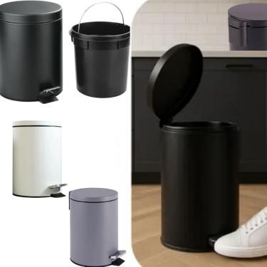 Imagem de Lixeira Redonda com Pedal Multiuso Aço 5 litros Cozinha Banheiro Escritorio