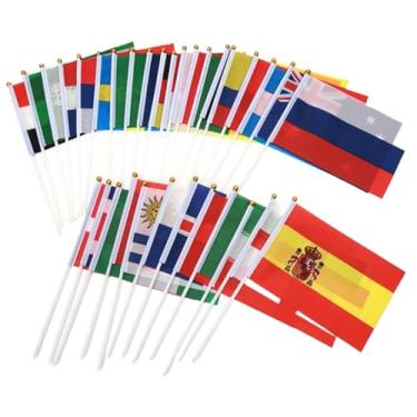 Imagem de Conjunto de 24 peças com mini bandeiras de país 15,2 x 20,3 cm em varas, bandeiras mundiais resistentes ao clima para desfiles, eventos esportivos, feriados internacionais e decoração de sala de aula