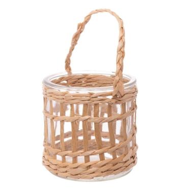 Imagem de Castiçal De Vidro Em Fibra Natural Com Alça 10x10cm Wolff
