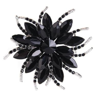 Imagem de Broches de flores grandes de strass para mulheres moda brilhante cristal girassol broche exclusivo festa de casamento terno vestido jóias acessórios, Large, Liga de aço, Liga metálica.