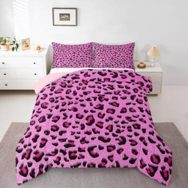 Imagem de Jogo de cama de leopardo roxo para crianças, meninos, meninas, estampa de animais, tamanho casal, guepardo, decoração de quarto, safári, 3 peças