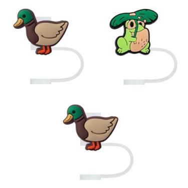 Imagem de STRACOUPI Tampa de palha de silicone Mallard Duck & Frog para copos Stanley, acessório decorativo reutilizável, pacote com 3