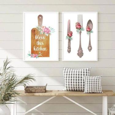 Imagem de Kit 2 Quadros Decorativos Cozinha Abençoada 24X18Cm - Vidro