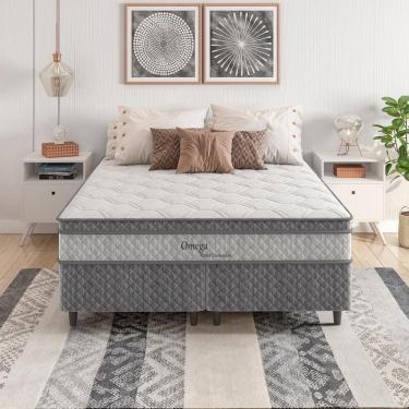 Imagem de Cama Box Queen Size Herval ômega Pillow Top Molas Ensacadas Cinza