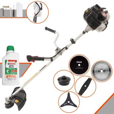 Imagem de Roçadeira Cortador de Grama Lateral À Gasolina Kawashima KW43LE 43cc 1,7HP Completa 5 em 1 Com Carretel + 4 Lâminas de Corte + ÓLEO STIHL 2 Tempos