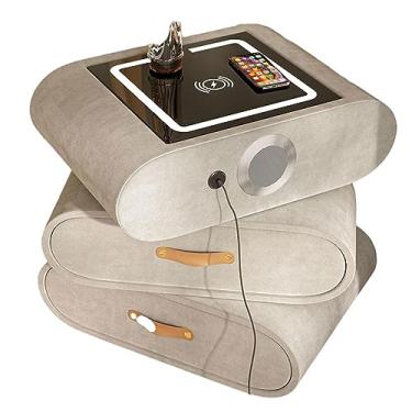 Imagem de Mesa de cabeceira giratória com 3 gavetas grandes para quarto, sala de estar, mesa de cabeceira moderna de madeira com compartimento aberto