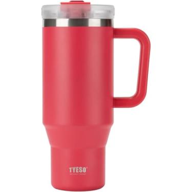 Imagem de TYESO Copo de 1,134 g com alça | Copo isolado reutilizável de aço inoxidável garrafa de água caneca de viagem porta-copos amigável | Presentes para mulheres Ele Ela | Coleção Trek H2.O (Vermelho)