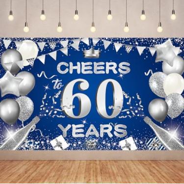 Imagem de 1,8 x 1,1 m de fundo de faixa de aniversário de aniversário de 60 anos, decoração de aniversário de 60 anos, suprimentos de festa com glitter para mulheres e homens, placa grande reutilizável para