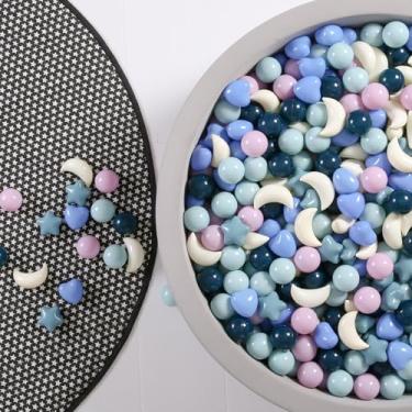 Imagem de GOGOSO Bolas de bola de lua com coração de estrela, bolas de brinquedo em forma de bola para poço de bola, 100 200 500 1000 à prova de esmagamento sem BPA para bebês pelotas pastel, azul oceano