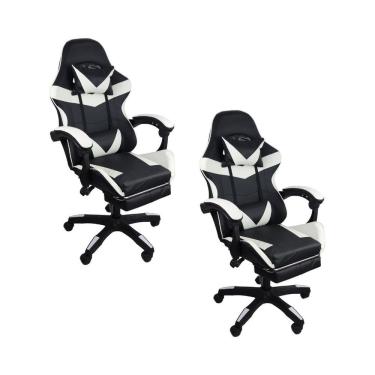 Imagem de Kit 2 Cadeiras Gamer Stillus Ergonômica Com Apoio Para Os Pés - Preto E Branco
