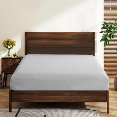 Imagem de Lençóis Queen Size 100% algodão egípcio 600 fios com bolso profundo de 40,6 cm, ultramacio, luxuoso, durável, respirável e confortável (1 lençol com elástico Queen, cinza)