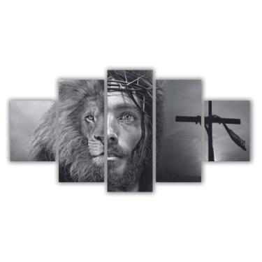 Imagem de Quadros Decorativos MDF Leão Juda E Jesus Faces Preto e Branco - x4ade