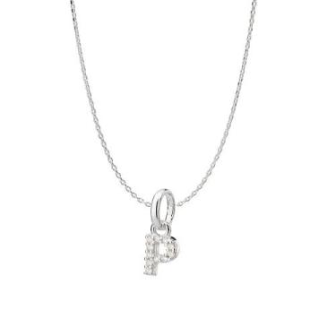 Imagem de Colar Rommanel Prata 925 Elo Cadeado 42cm Letra P Zircônias