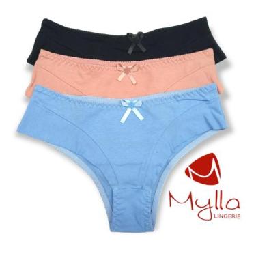 Imagem de Calcinhas  gestante  de   algodão com elastano  kit com 3 pecas mylla 