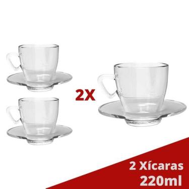 Imagem de Kit 2 Xícaras Chá 220mL Mesa Posta Transparente C/ Pires - TODO DIA