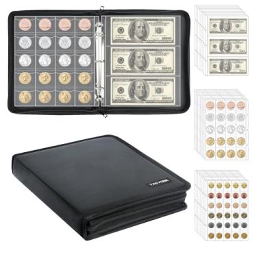 Imagem de Porta-livros de coleção de moedas para colecionadores, álbum de colecionador de moedas à prova de fogo com 520 bolsos e estojo de armazenamento de dinheiro com 36 capas para suprimentos de coleção de