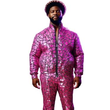 Imagem de Earthradius Jaqueta espelhada com lantejoulas, elástico, balada, bar, palco, roupas modernas de carnaval (rosa, P, calça)