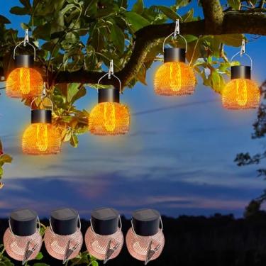 Imagem de Pacote com 4/8 lanternas solares cintilantes de metal à prova d'água luzes decorativas para pendurar ao ar livre com efeito de chama realista para decoração de jardim, pátio e caminho (4)