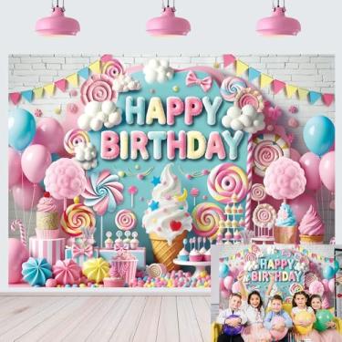 Imagem de Pano de fundo doce feliz aniversário doce donut sorvete pirulito candyland fundo fotográfico colorido crianças menina princesa festa de aniversário faixa recém-nascido chá de bebê suprimentos 20 x 1,8