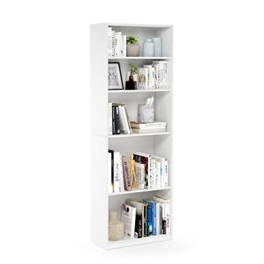 Imagem de Furinno Prateleira de livros JAYA, estante de livros de 5 camadas, estante com prateleiras ajustáveis, 23 x 61 x 180 cm, para organização e armazenamento, para sala de estar, quarto, escritório em