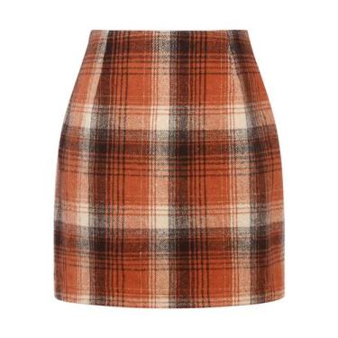 Imagem de Saia IDEALSANXUN xadrez de lã de cintura alta Bodycon para mulheres