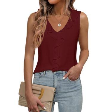 Imagem de Blusa feminina LUXVEER sem mangas com decote em V com babados, tamanho