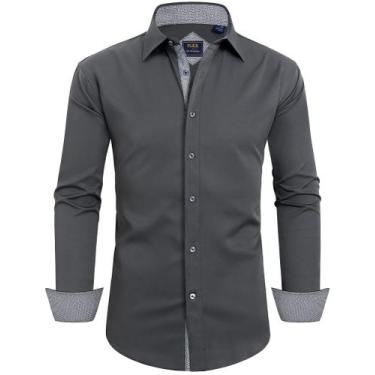 Imagem de Camisa social Alimens & Gentle, manga comprida, sem rugas, cinza, pret