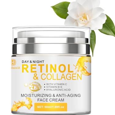 Imagem de Rosemage Creme facial de colágeno com retinol, ácido hialurônico hidratante diurno e noturno, fórmula antienvelhecimento para todos os tipos de pele, 1,69 ml