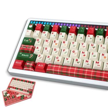 Imagem de Teclas PBT de Natal - Tampas de chave cereja, teclas temáticas de Natal 60 65 75 100 por cento, 5 sublimação de tinta lateral conjunto de 135 teclas para teclados de jogos Cherry Gateron MX Switchs